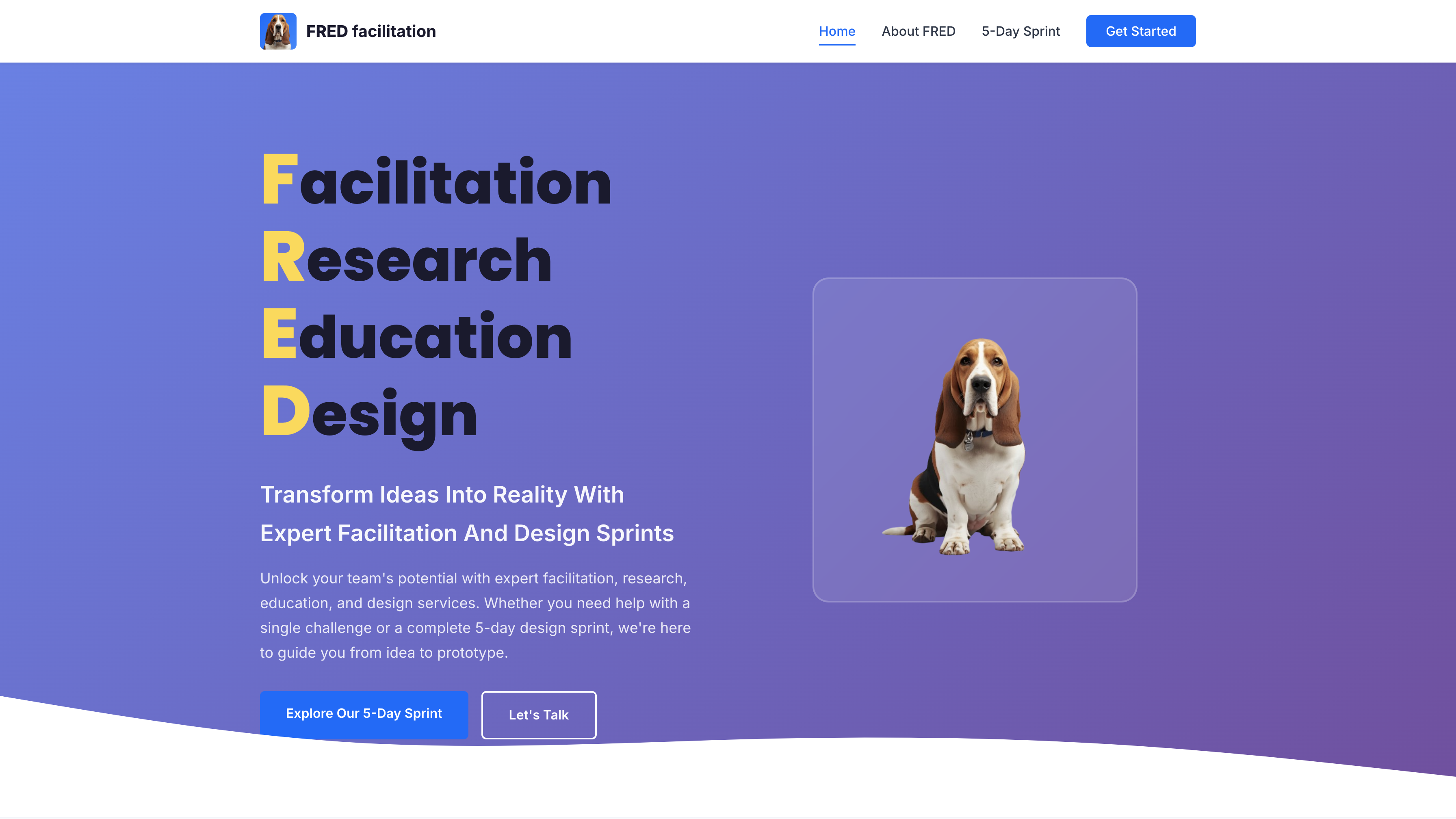 FRED facilitation website — design sprint and facilitation consultancy